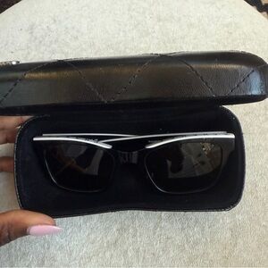 CHANEL CH5417 Square Sunglasses, Black/White,